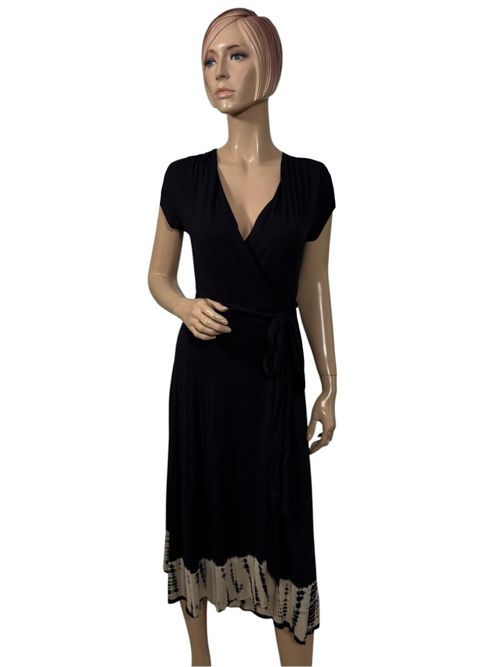 Green Dragon Freedom Wrap Dress M Black Tie Dye Hem Midi Boho